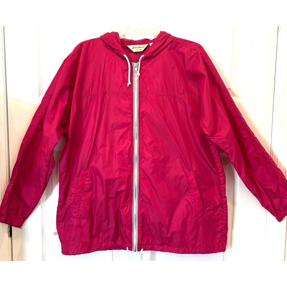Eddie Bauer Women Windbreaker Size XL Pink Nylon Zip Front Hooded Lightweight